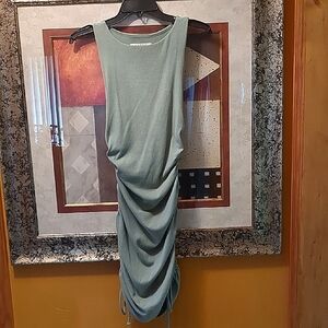 Native Daughters Green Ruched Draped Midi Dress